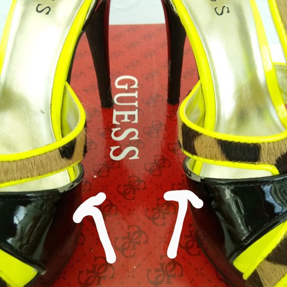 6 ½ M Guess Korrinee T-strap peep toe stiletto heel. Animal print. - Picture 8 of 10